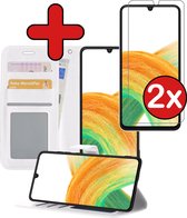 Samsung Galaxy A33 Hoesje Book Case Hoes Portemonnee Cover Met 2x Screenprotector - Samsung Galaxy A33 Case Hoesje Wallet Case - Wit