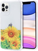 Siliconen Hoesje met bloemenprint Geschikt voor iPhone 11 Pro Max Zonnebloemen – Transparant
