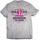 47 Jaar Legend - Feest kado T-Shirt Heren / Dames - Antraciet Grijs / Roze - Perfect Verjaardag Cadeau Shirt - grappige Spreuken, Zinnen en Teksten. Maat M