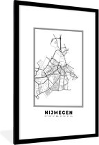 Fotolijst incl. Poster Zwart Wit- Nederland – Nijmegen – Stadskaart – Kaart – Zwart Wit – Plattegrond - 60x90 cm - Posterlijst