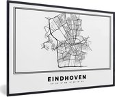 Fotolijst incl. Poster Zwart Wit- Stadskaart – Zwart Wit - Kaart – Eindhoven – Nederland – Plattegrond - 60x40 cm - Posterlijst