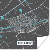 Poster De Lier - Stadskaart - Kaart - Blauw - Plattegrond - 30x30 cm