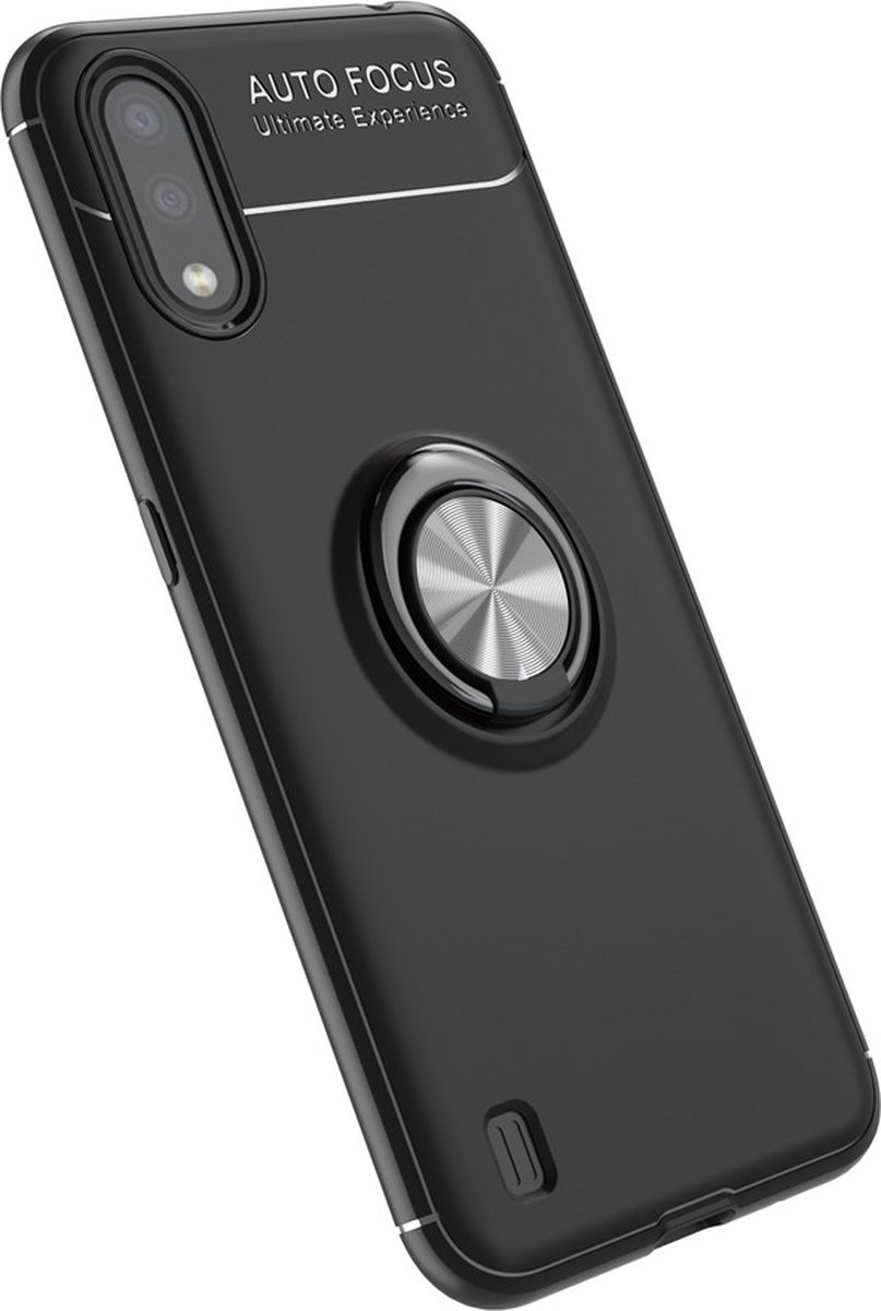 Mobigear Hoesje geschikt voor Samsung Galaxy A01 Telefoonhoesje Flexibel TPU | Mobigear Armor Ring Backcover Shockproof met Ringhouder | Schokbestendig Galaxy A01 Telefoonhoesje | Anti Shock Proof - Zwart