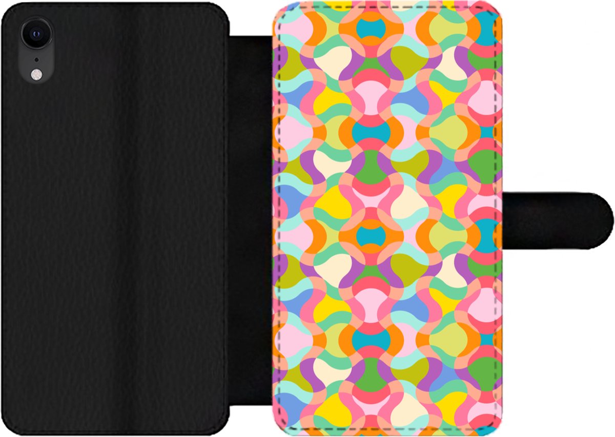 Telefoonhoesje Geschikt voor iPhone XR telefoonhoesje - Design - Abstract - Kleuren - Retro - Met vakjes - Wallet case met magneetsluiting