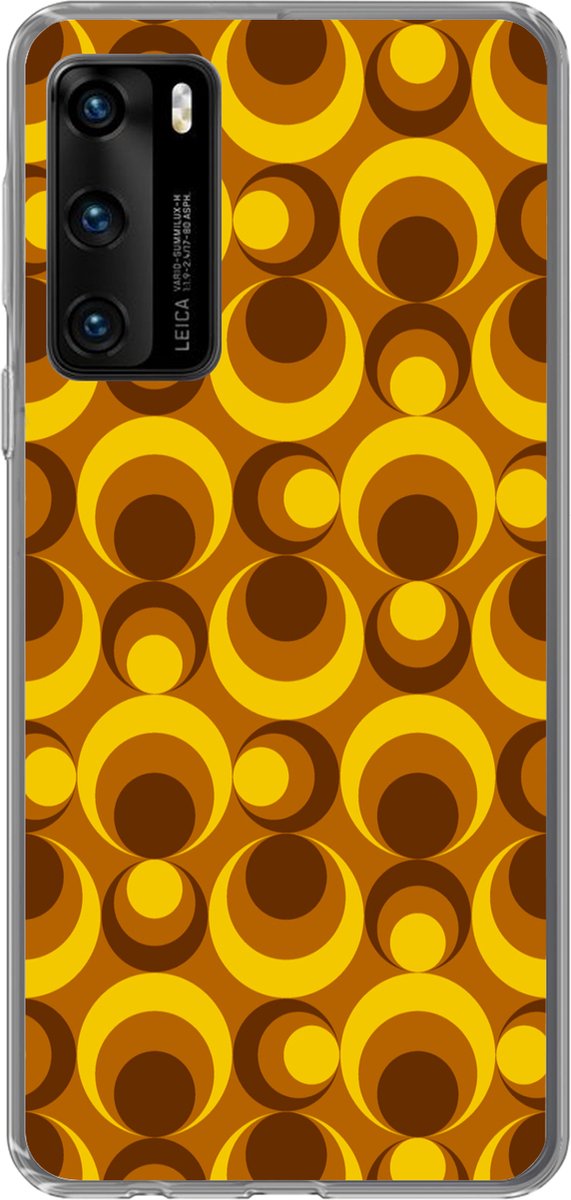 Telefoonhoesje Geschikt voor Huawei P40 hoesje - Patronen - Retro - Bruin - Geel - Siliconen Telefoonhoesje Telefoonhoesje
