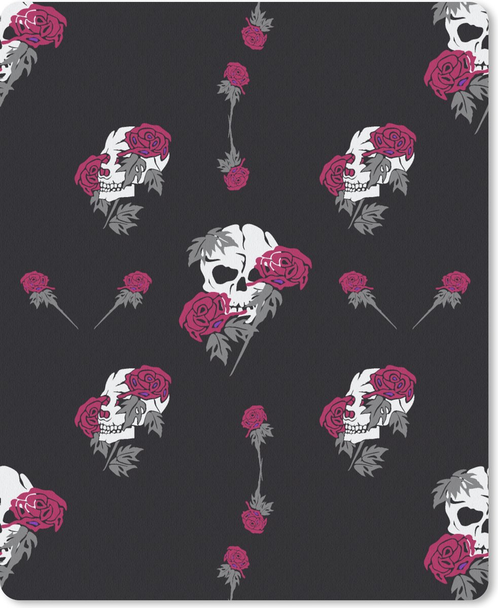 Muismat - Mousepad - Meiden - Skull - Rozen - Patronen - Girl - Kids - Kinderen - Meisje - 19x23 cm - Muismatten