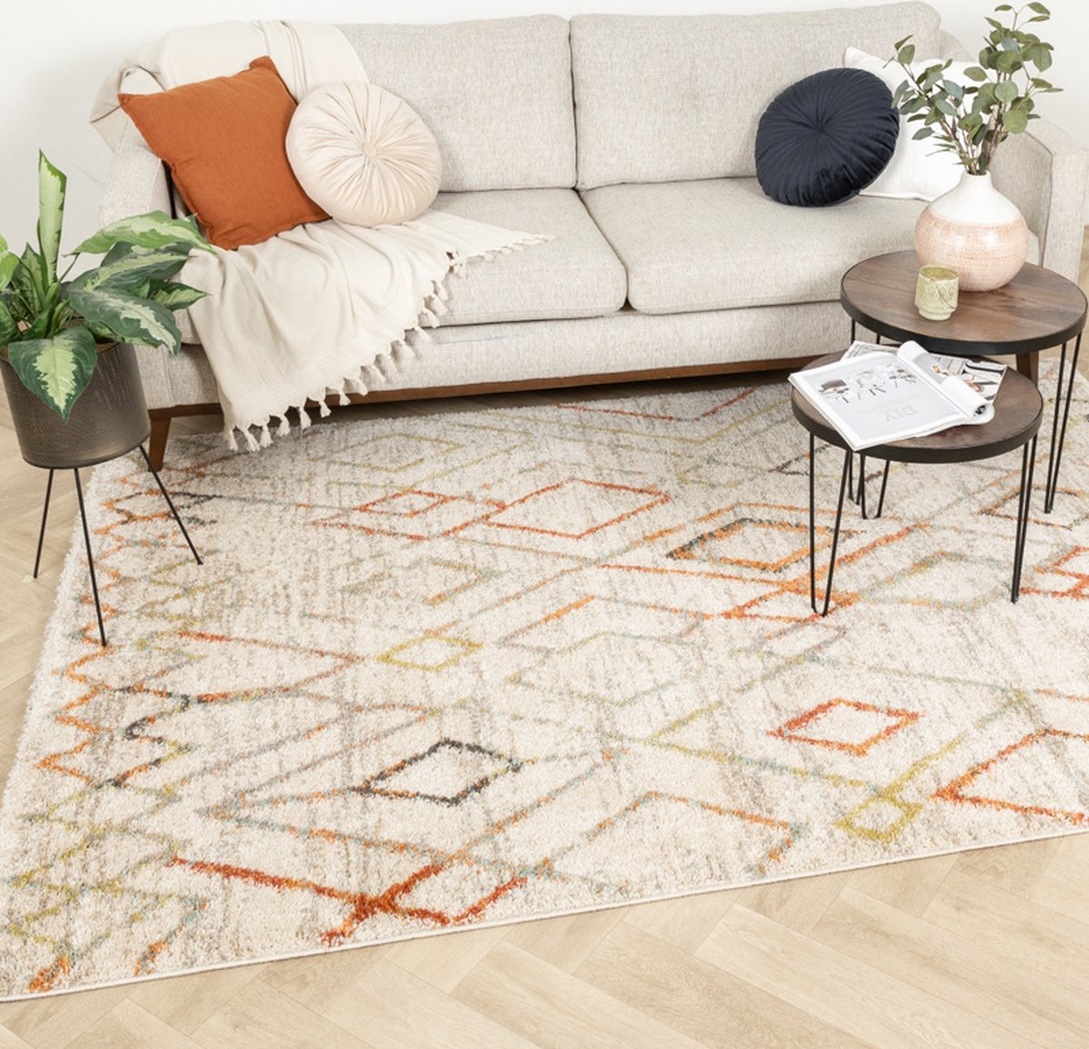 Fraai Hoogpolig vloerkleed - Blend Diamond Terracotta - 120x170cm