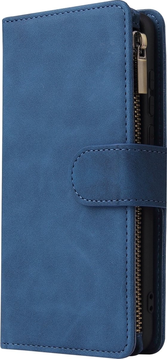 Mobigear Telefoonhoesje geschikt voor Huawei P40 Hoesje | Mobigear Zipper Bookcase Portemonnee | Pasjeshouder voor 6 Pasjes | Telefoonhoesje voor Pinpas / OV Kaart / Rijbewijs - Blauw
