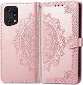 iMoshion Hoesje Geschikt voor Oppo Find X5 Pro 5G Hoesje Met Pasjeshouder - iMoshion Mandala Bookcase - Rosé Goud