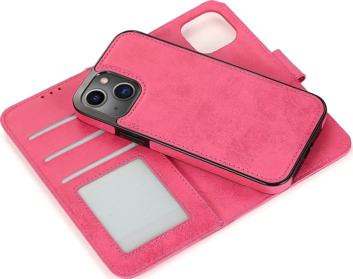 Mobigear Telefoonhoesje geschikt voor Apple iPhone 13 Pro Hoesje | Mobigear Wallet Uitneembare 2in1 Bookcase Portemonnee | Pasjeshouder voor 3 Pasjes | Telefoonhoesje voor Pinpas / OV Kaart / Rijbewijs - Magenta