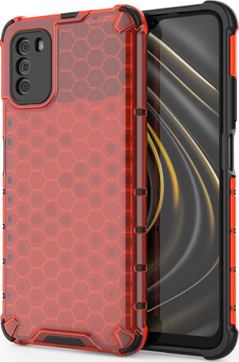 Mobigear Hoesje geschikt voor POCO M3 Telefoonhoesje Hardcase | Mobigear Honeycomb Backcover Shockproof | Schokbestendig M3 Telefoonhoesje | Anti Shock Proof - Rood
