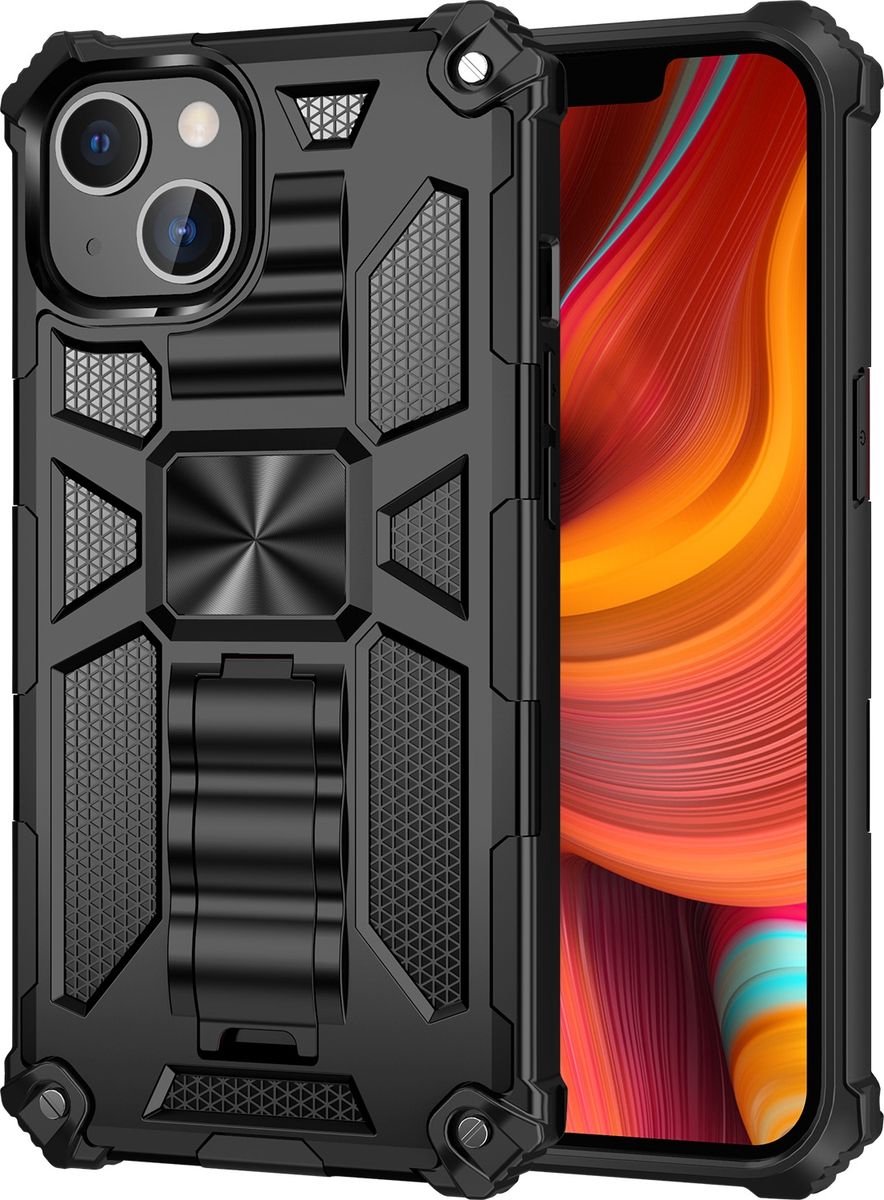Mobigear Hoesje geschikt voor Apple iPhone 13 Pro Max Telefoonhoesje Hardcase | Mobigear Armor Stand Backcover Shockproof met Standaard | Schokbestendig iPhone 13 Pro Max Telefoonhoesje | Anti Shock Proof - Zwart