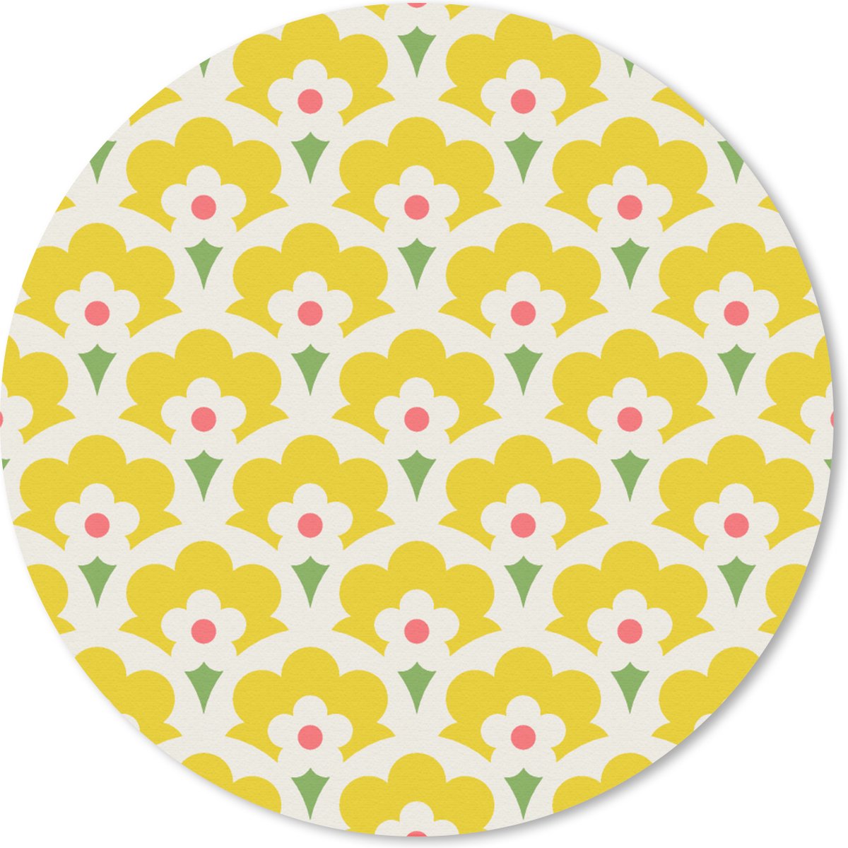 Muismat rond 40x40 cm - Mousepad Design - Retro - Seventies - Geel - Ronde muismatten