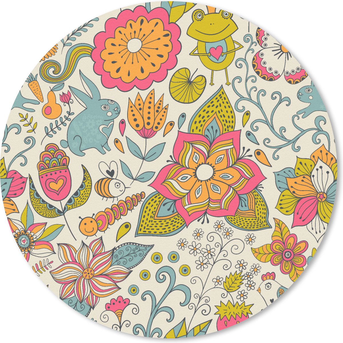 Muismat rond 30x30 cm - Mousepad Meisje - Konijn - Kikker - Patronen - Girl - Kids - Kinderen - Kind - Ronde muismatten