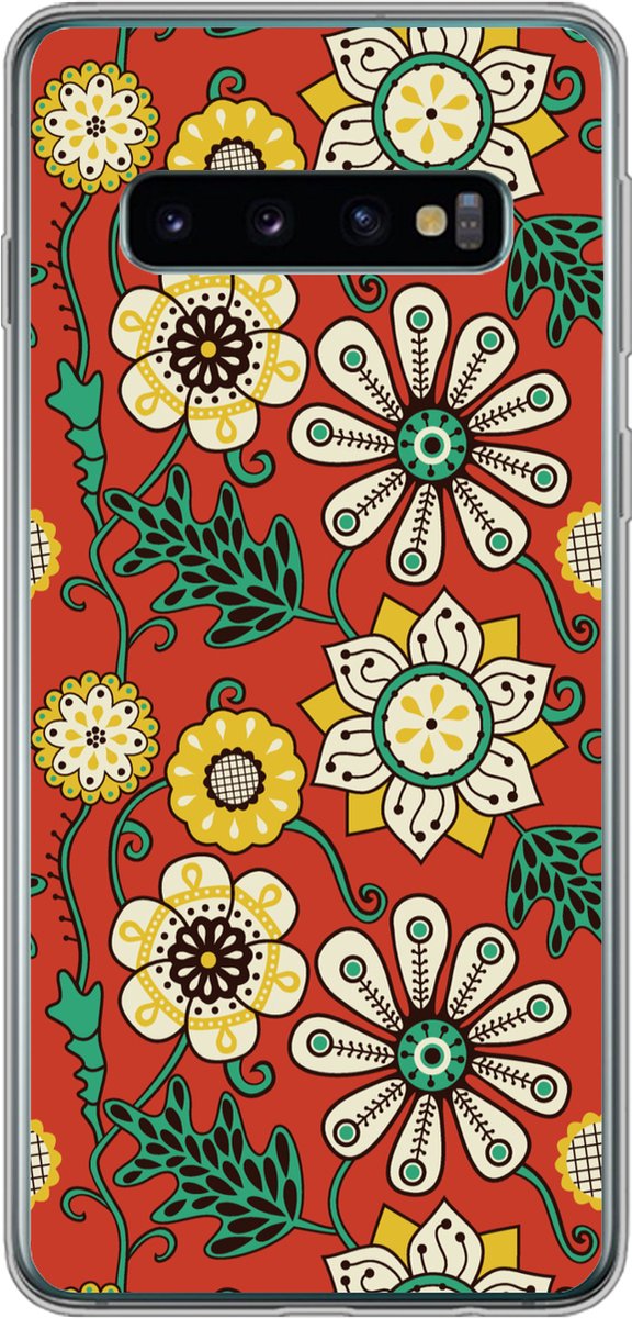 Telefoonhoesje Geschikt voor Samsung Galaxy S10 hoesje - Design - Bloemen - Hippie - Retro - Siliconen Telefoonhoesje Telefoonhoesje