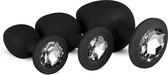 Siliconen Buttplug Set Met Diamantjes - Zwart