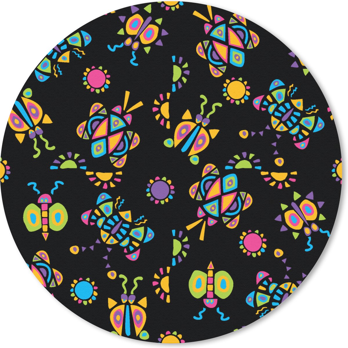 Muismat rond 20x20 cm - Mousepad Vlinder - Patroon - Insecten - Ronde muismatten