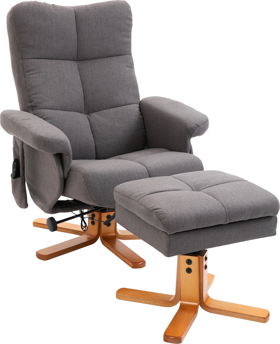 Homcom Massagefauteuil met Voetenbank, Verstelbare Rugleuning - Relaxfauteuil, Massagestoel - Donkergrijs dunkelgrau