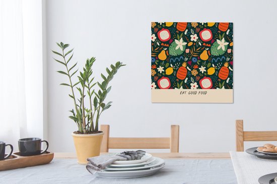 Tableau Peinture Proverbes - Bien Manger - Nourriture - Citations - 50x50 cm - Décoration murale