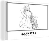 Canvas Schilderij Plattegrond – Zaanstad – Zwart Wit – Stadskaart - Nederland - Kaart - 120x80 cm - Wanddecoratie