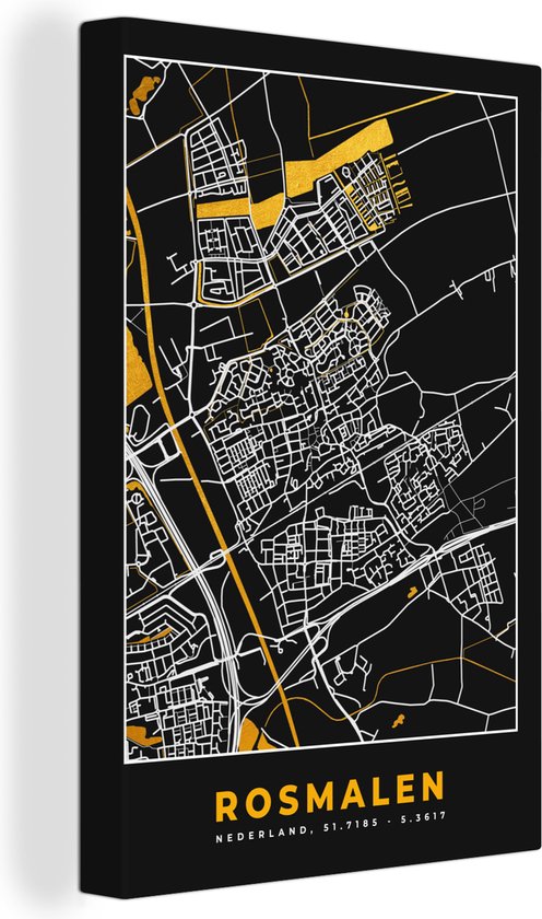 Peinture sur toile Rosmalen - Plan d'étage - Plan de la ville - Carte - Black and Gold et Or - 40x60 cm - Décoration murale