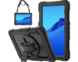 Huawei MediaPad T5 Hoes met ingebouwde Screenprotector | Inclusief Handriem en Schouderriem | Extreme bescherming | Ideaal voor zakelijk gebruik Zwart
