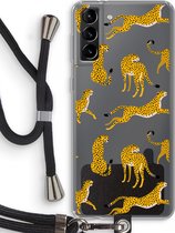 Case Company® - Samsung Galaxy S21 Plus hoesje met Koord - Luipaard - Telefoonhoesje met Zwart Koord - Bescherming aan alle Kanten en Over de Schermrand