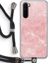 Case Company® - OnePlus Nord hoesje met Koord - Roze marmer - Telefoonhoesje met Zwart Koord - Bescherming aan alle Kanten en Over de Schermrand