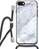 Case Company® - iPhone 8 hoesje met Koord - Witte marmer - Telefoonhoesje met Zwart Koord - Extra Bescherming aan alle Kanten en Over de Schermrand