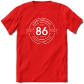 86th Happy Birthday T-shirt | Vintage 1936 Aged to Perfection | 86 jaar verjaardag cadeau | Grappig feest shirt Heren – Dames – Unisex kleding | - Rood - M