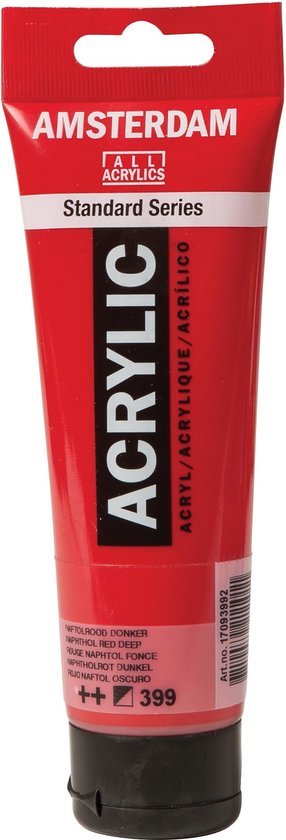 Tube de peinture acrylique Amsterdam Standard Series, couleur 399 Rouge Naphtol Foncé.