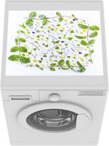 Wasmachine beschermer mat - botanische bloemen en bladeren op een grijze achtergrond - Breedte 55 cm x hoogte 45 cm