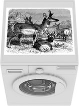 Wasmachine beschermer mat - Antieke zwart-wit illustratie van een gaffelbok - Breedte 55 cm x hoogte 45 cm