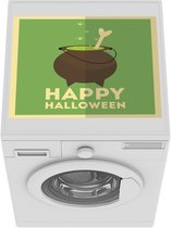 Wasmachine beschermer mat - 'Happy Halloween' met een heksenketel en bot op een groene achtergrond - Breedte 55 cm x hoogte 45 cm