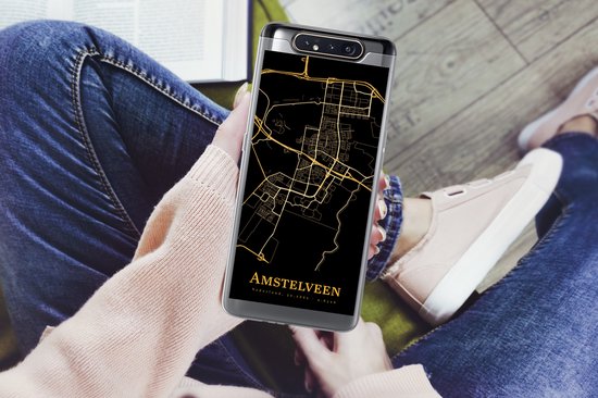 Telefoonhoesje Geschikt voor Samsung Galaxy A80 hoesje - Amstelveen - Stadskaart - Goud - Siliconen Telefoonhoesje Telefoonhoesje