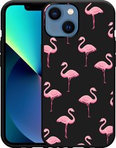 Geschikt voor Apple iPhone 13 Mini Hoesje Zwart Flamingo - Designed by Cazy