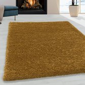 Tapis de salon Shaggy Design Poil Souple Monochrome Or