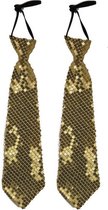 6x stuks gouden pailletten stropdas 32 cm - Carnaval/verkleed/feest stropdassen