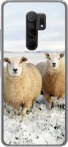 Geschikt voor Xiaomi Redmi 9 hoesje - Groep nieuwsgierige schapen - Siliconen Telefoonhoesje