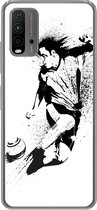 Geschikt voor Xiaomi Redmi 9T hoesje - Een illustratie van een persoon die een voetbal richting doel schiet - Jongens - Jongetje - Kind - Siliconen Telefoonhoesje