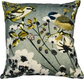 Kussen fluweel veldbloemen met vogels 45x45cm