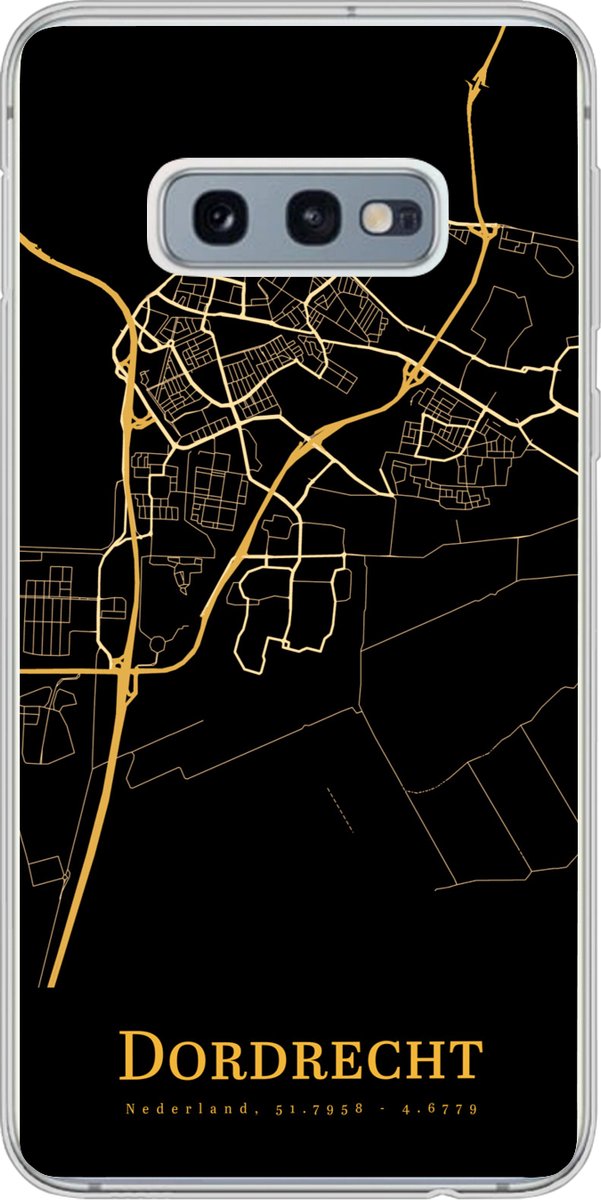 Telefoonhoesje Geschikt voor Samsung Galaxy S10e hoesje - Dordrecht - Kaart - Goud - Zwart - Siliconen Telefoonhoesje Telefoonhoesje