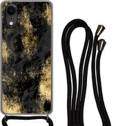 Coque avec cordon iPhone XR - Or - Peinture - Abstrait - Zwart - Siliconen - Bandoulière - Coque arrière avec cordon - Coque pour téléphone avec cordon - Coque avec corde