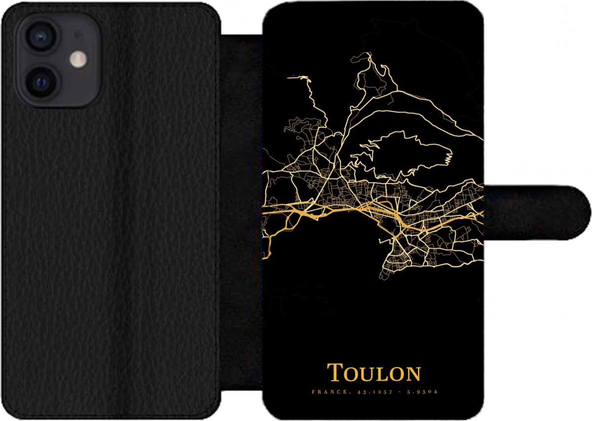 Telefoonhoesje Geschikt voor iPhone 12 telefoonhoesje - Toulon - Kaart - Goud - Met vakjes - Wallet case met magneetsluiting