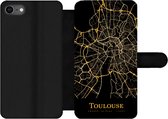 Bookcase Geschikt voor iPhone SE 2020 telefoonhoesje - Toulouse - Kaart - Goud - Met vakjes - Wallet case met magneetsluiting
