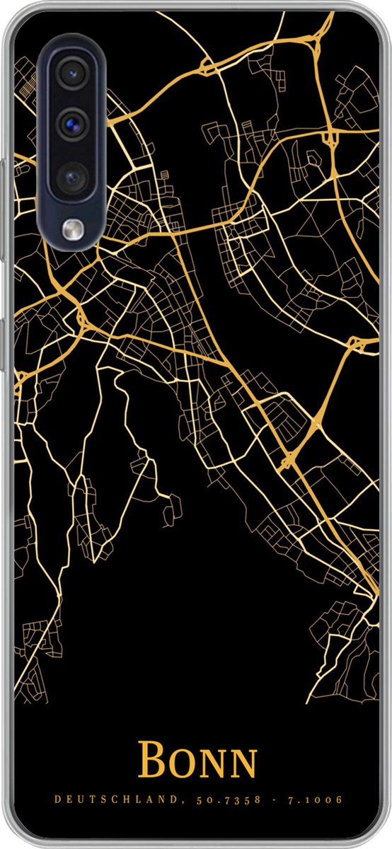 Telefoonhoesje Geschikt voor Samsung Galaxy A30s hoesje - Bonn - Kaart - Gold - Siliconen Telefoonhoesje Telefoonhoesje