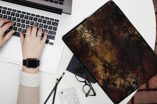 Housse pour ordinateur portable 13 pouces - Or - Peinture - Abstrait - Zwart - Housse pour ordinateur portable