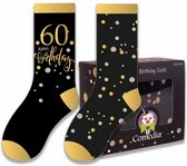 cadeausokken 60 Jaar polykatoen zwart/goud 2-delig