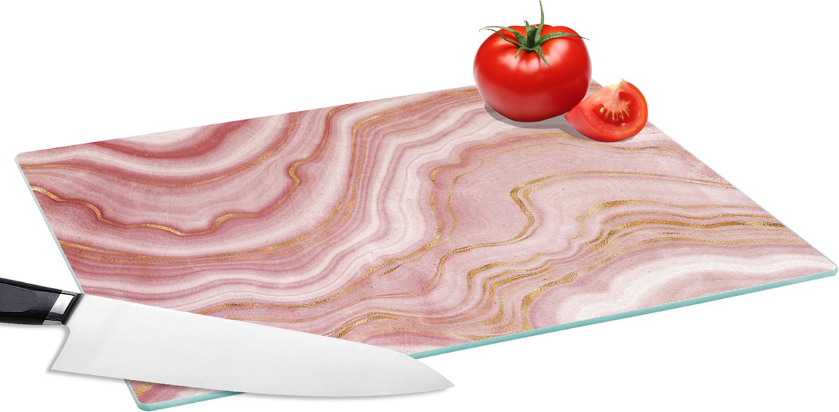 Glazen Snijplank - 39x28 - Marmer - Goud - Wit - Snijplanken Glas