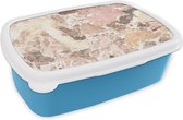Broodtrommel Blauw - Lunchbox - Brooddoos - Keien - Graniet - Geel - 18x12x6 cm - Kinderen - Jongen